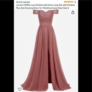 Lamosi Chiffon Lace Bridesmaid Dress Long Slit Evening Dress Dusty Rose
